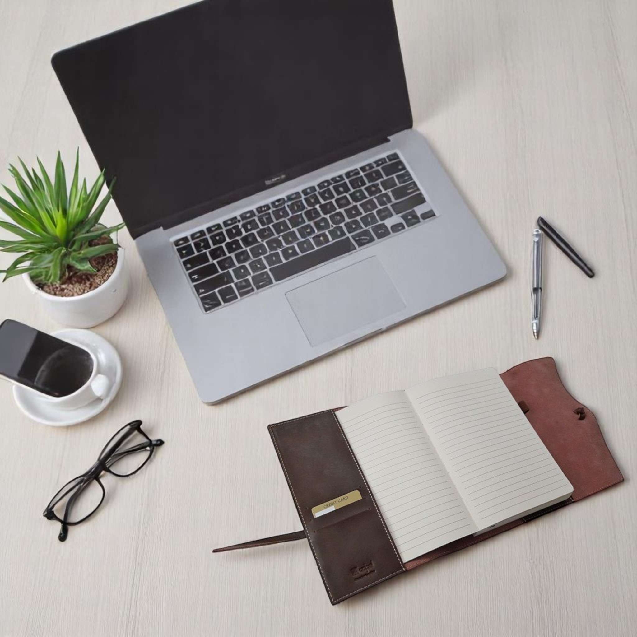 A5 Genuine Leather Trifold Slip On Notebook Cover and Notebook - Brown | MIRELLE Mirelle Leather and Lifestyle