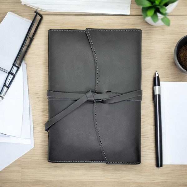 A5 Genuine Leather Trifold Slip On Notebook Cover and Notebook - Mirelle Leather and Lifestyle