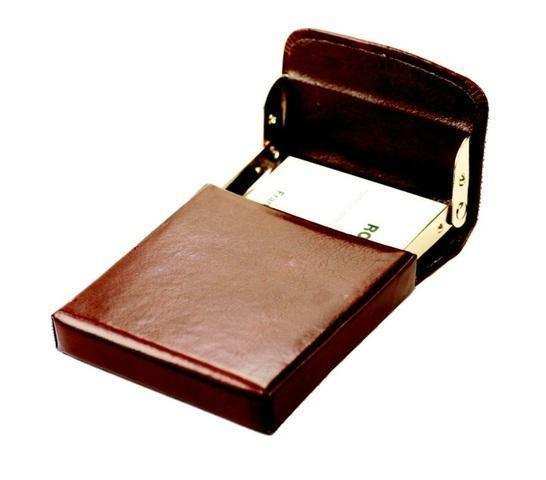 Flip-Up Business Card Holder - Genuine Leather - Brown - Mirelle Leather and Lifestyle
