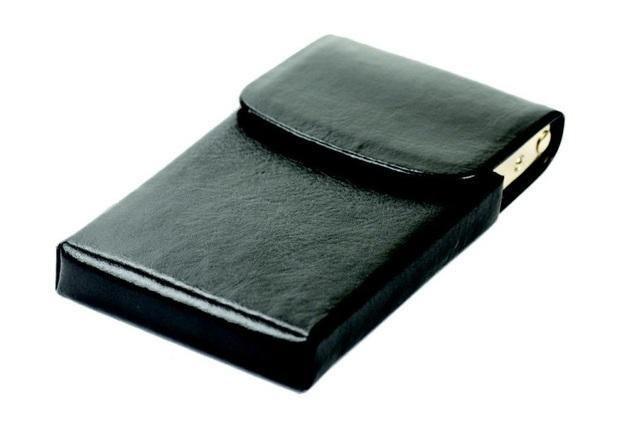 Flip-Up Business Card Holder - Genuine Leather - Black - Mirelle Leather and Lifestyle