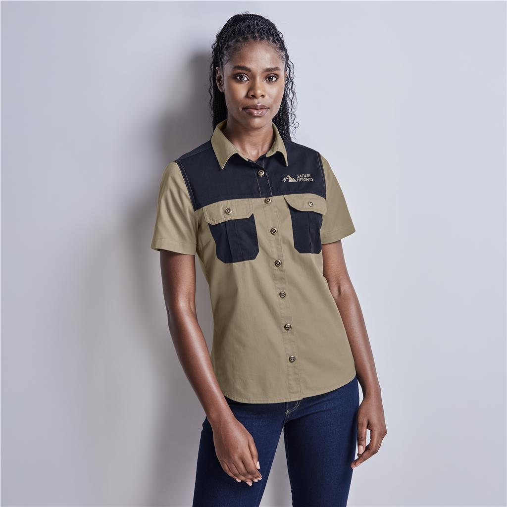 Ladies Short Sleeve Serengeti 2-Tone Bush Shirt Mirelle Leather and Lifestyle
