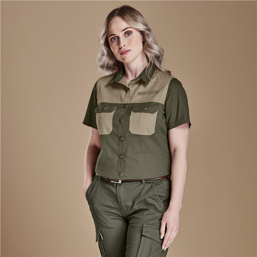 Ladies Short Sleeve Serengeti 2-Tone Bush Shirt Mirelle Leather and Lifestyle