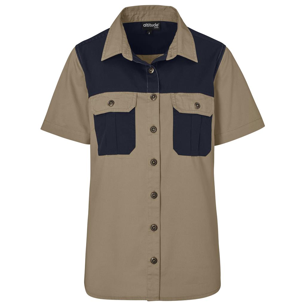 Ladies Short Sleeve Serengeti 2-Tone Bush Shirt Mirelle Leather and Lifestyle
