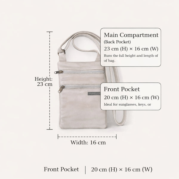 Leather 2-Pocket Crossbody Handbag - Genuine Leather Bag - White | MIRELLE → Featured Special Mirelle Leather and Lifestyle