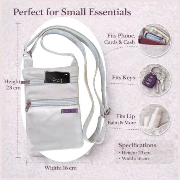 Leather 2-Pocket Crossbody Handbag - Genuine Leather Bag - White | MIRELLE → Featured Special Mirelle Leather and Lifestyle