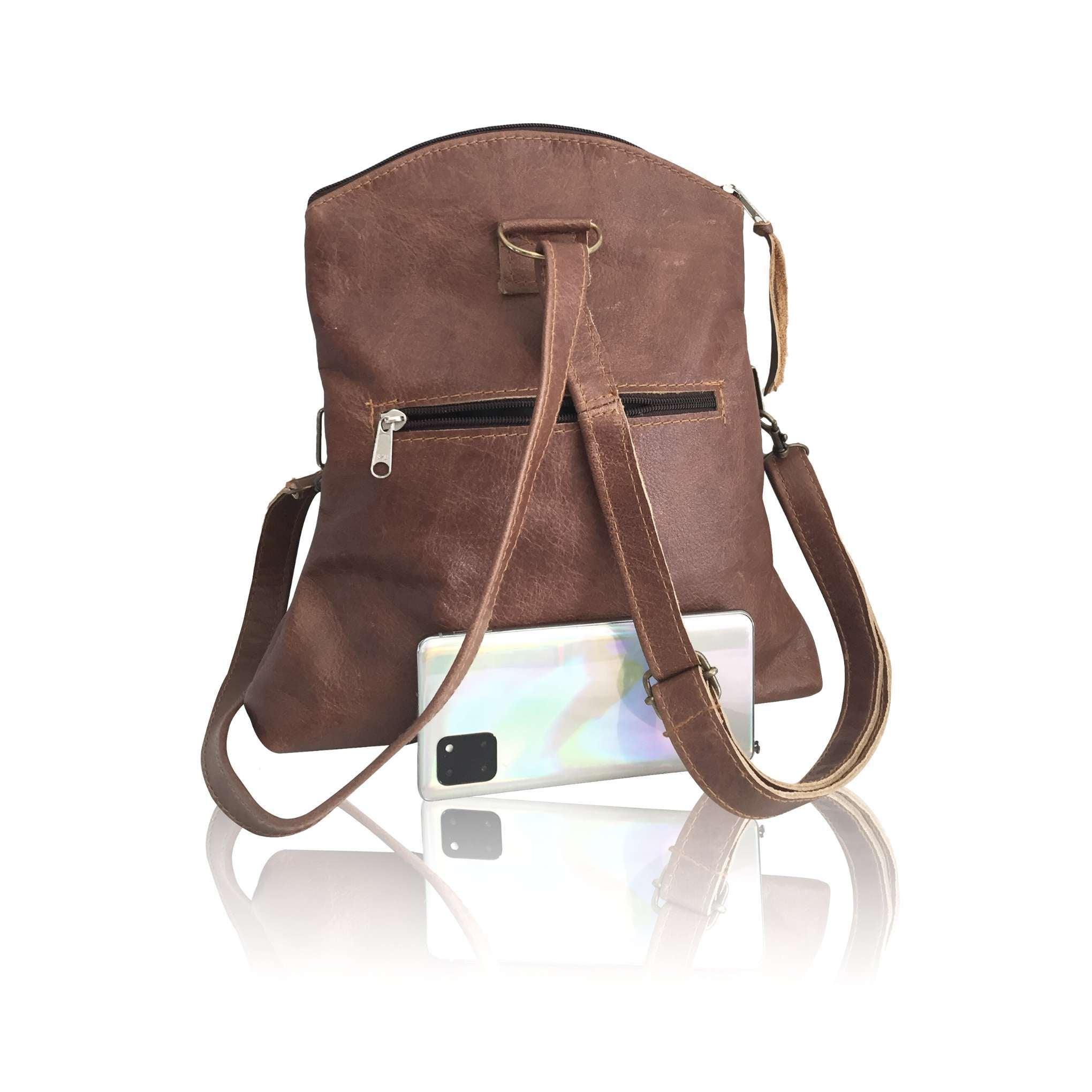 Leather 3-Way Convertible Backpack | Messenger Handbag - MIRELLE ZA Backpack Mirelle Leather and Lifestyle
