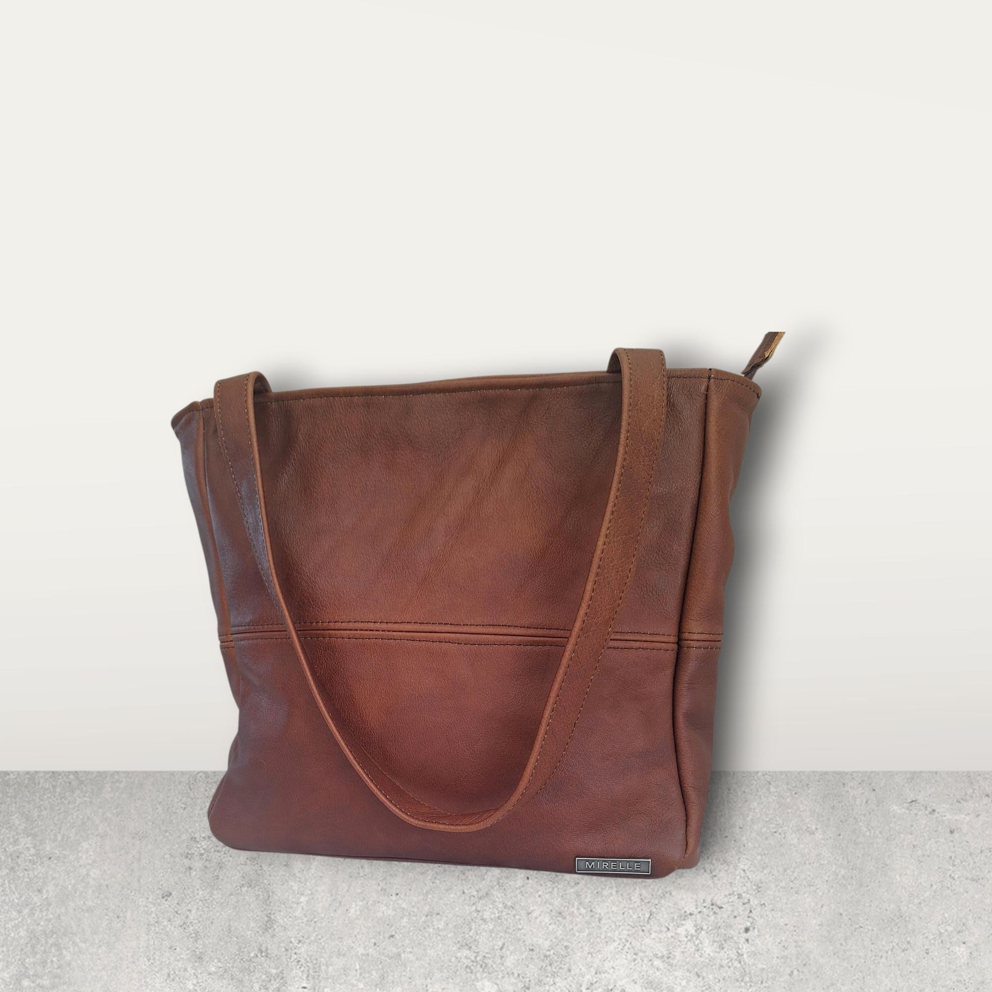 Leather Shopper Handbag With Outside Zipped Pocket - Medium | MIRELLE ZA Shopper Handbag Mirelle Leather and Lifestyle
