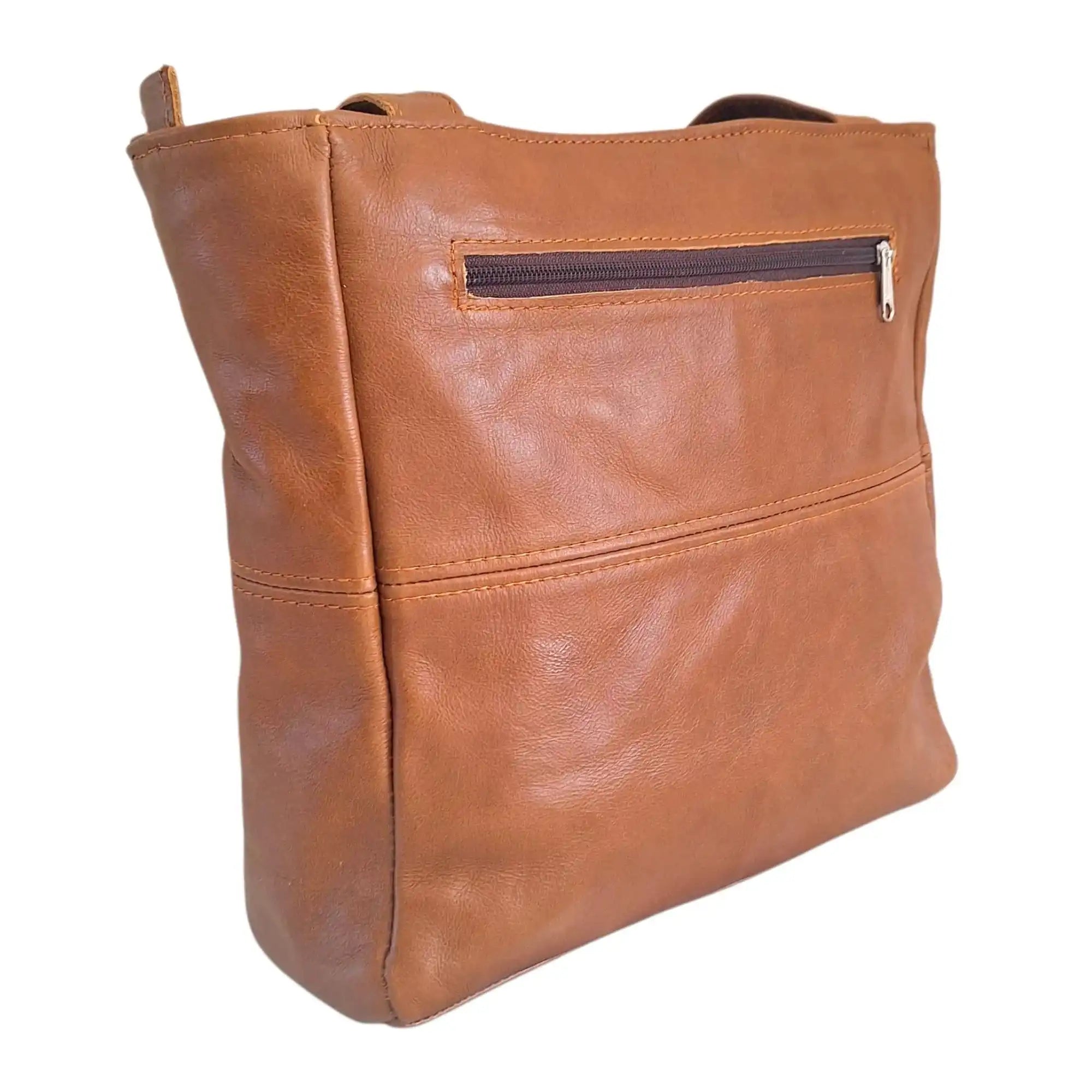 Leather Shopper Handbag With Outside Zipped Pocket - Medium | MIRELLE ZA Shopper Handbag Mirelle Leather and Lifestyle