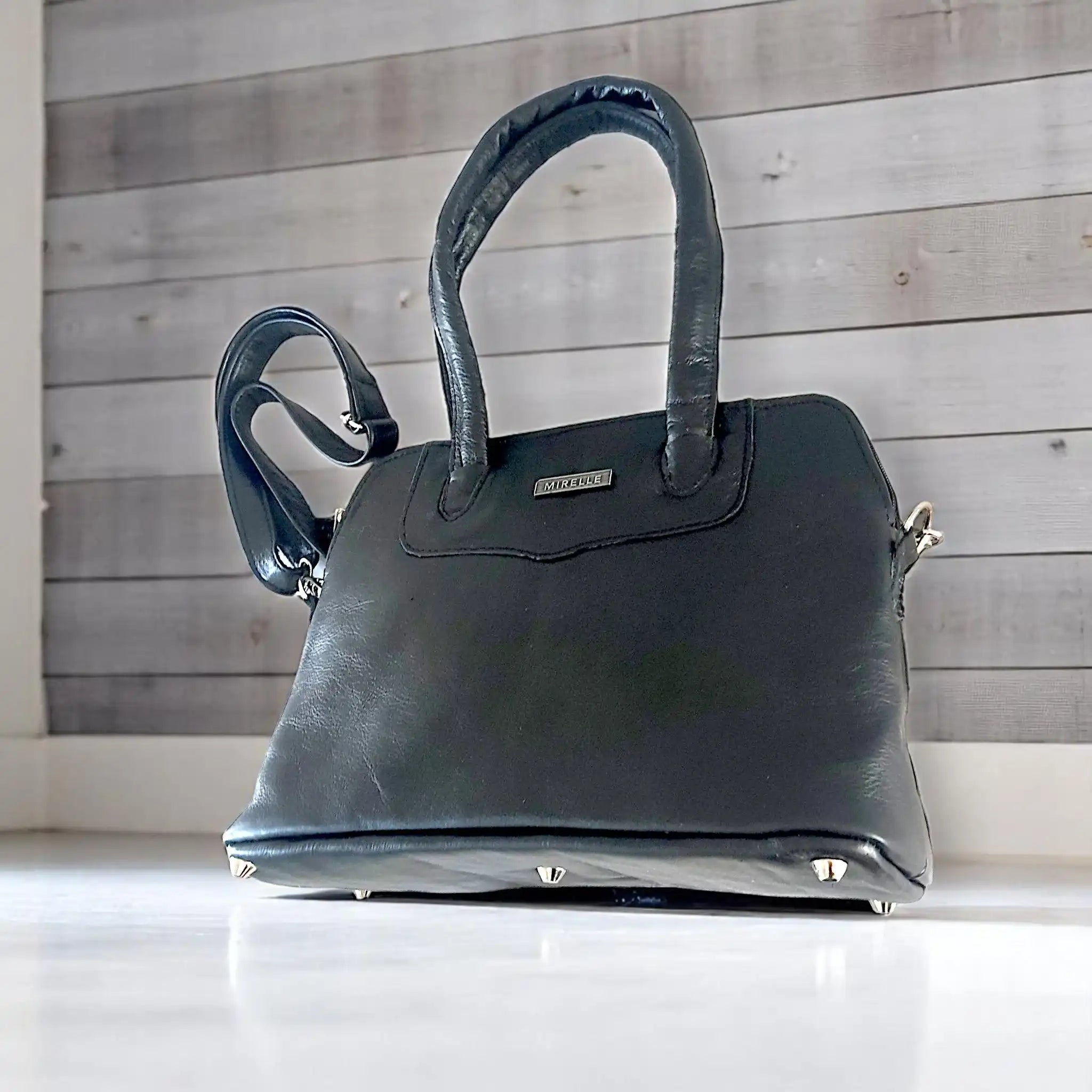 Leather Tote Handbag With Protective Feet - Framed Shape | MIRELLE - South Africa - Mirelle Leather and Lifestyle