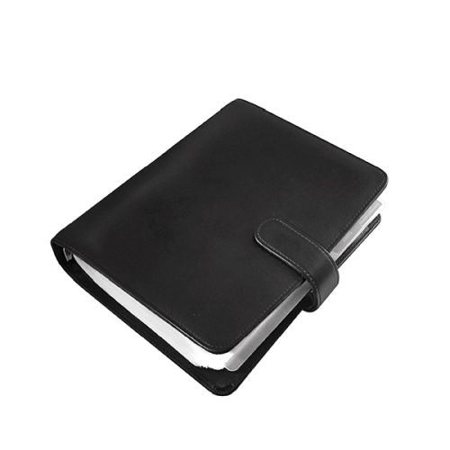A5 genuine leather organiser with tab closure in black