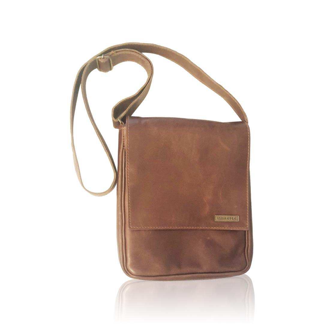 MIRELLE Genuine Leather Classic Messenger Bag Brown