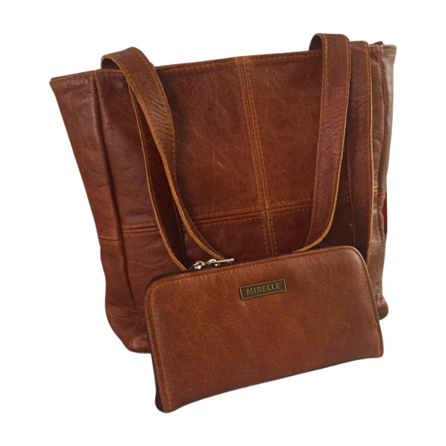 MIRELLE Leather Classic Shopper Handbag and Ladies Wallet - Combo Bundle