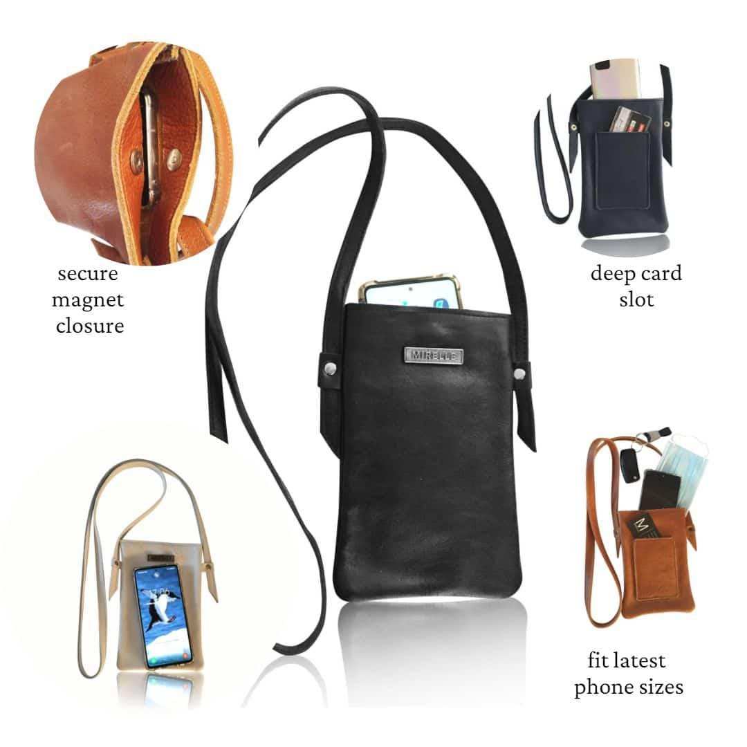 Mirelle Womens Leather Cellphone Sling Crossbody Handbag - MIRELLE Leather and Lifestyle