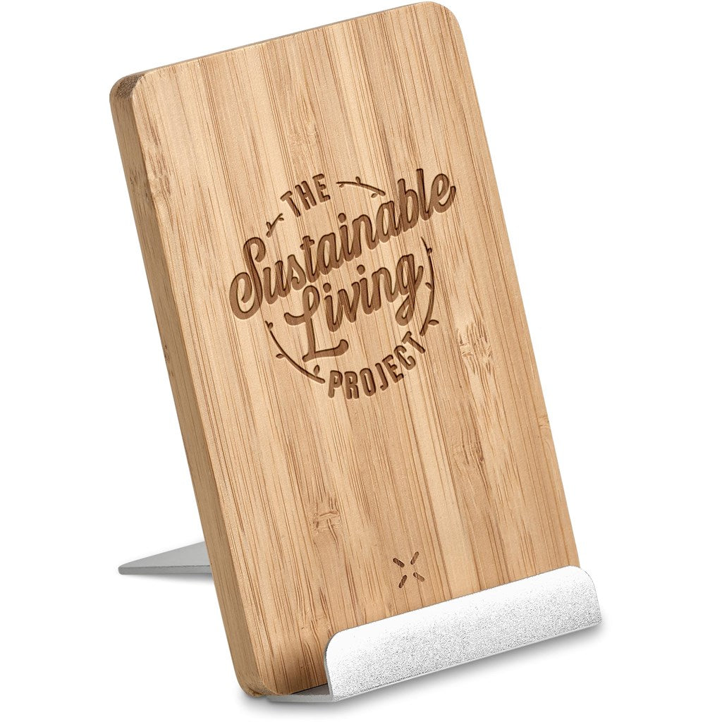 Okiyo Hakka Bamboo & Recycled Aluminium Wireless Charging Phone Stand Mirelle Leather and Lifestyle