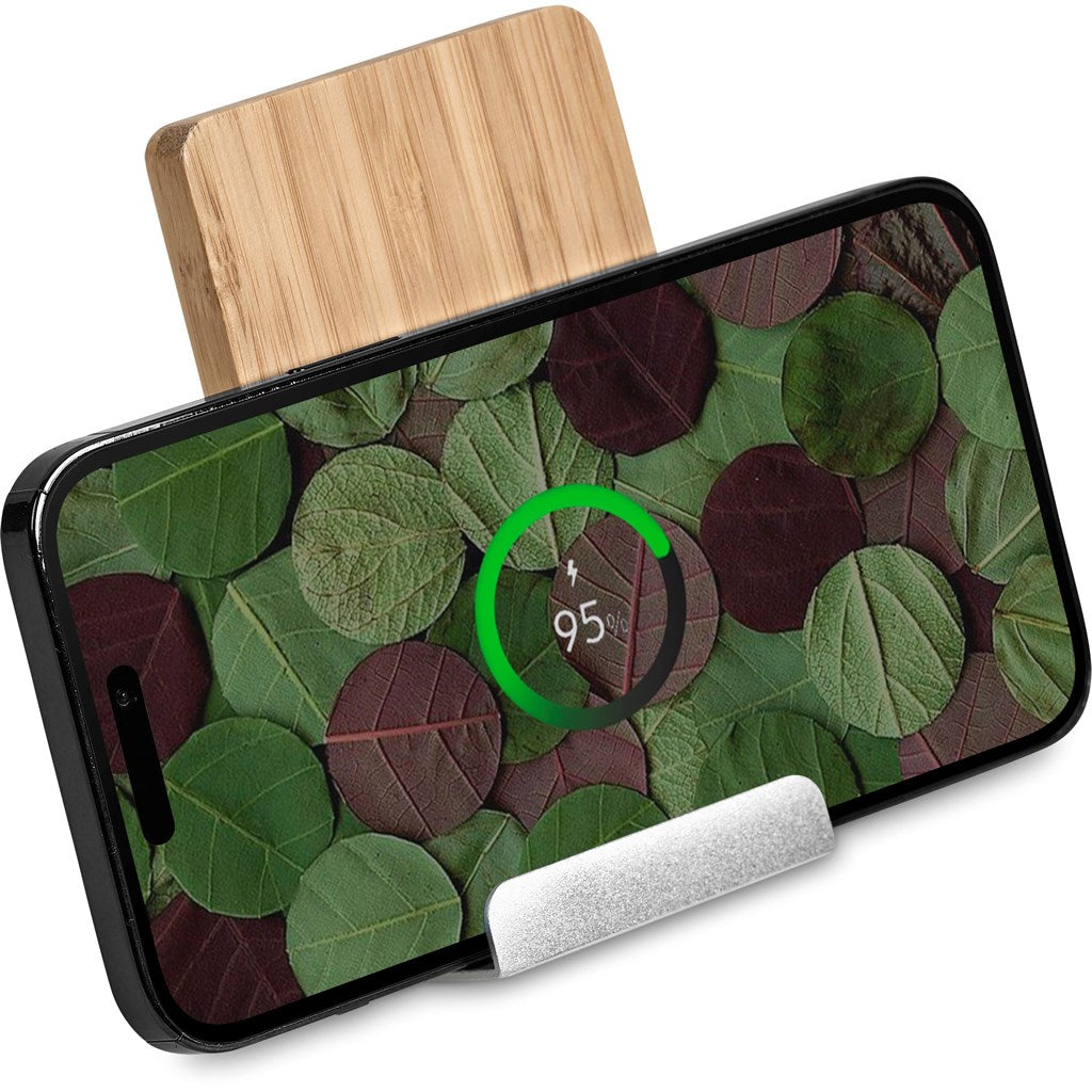 Okiyo Hakka Bamboo & Recycled Aluminium Wireless Charging Phone Stand Mirelle Leather and Lifestyle