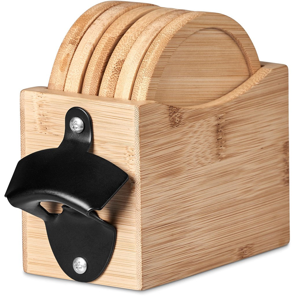 Okiyo Kanpai Bamboo Coaster & Bottle Opener Set Mirelle Leather and Lifestyle