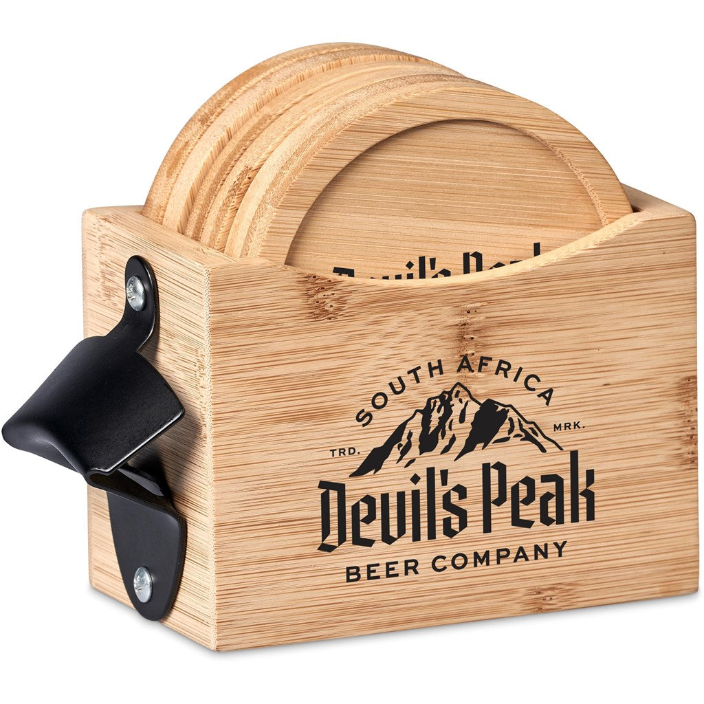 Okiyo Kanpai Bamboo Coaster & Bottle Opener Set Mirelle Leather and Lifestyle