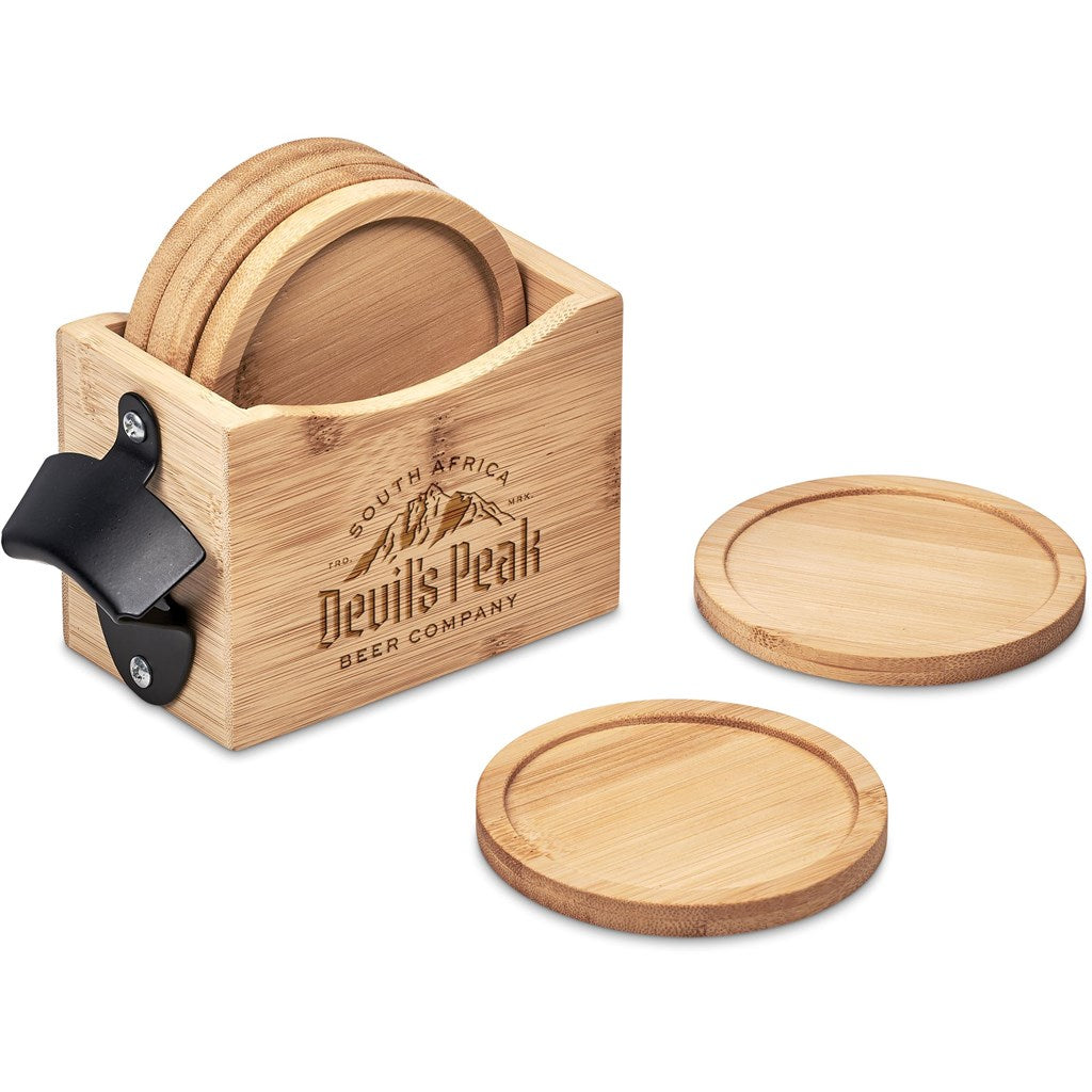 Okiyo Kanpai Bamboo Coaster & Bottle Opener Set Mirelle Leather and Lifestyle
