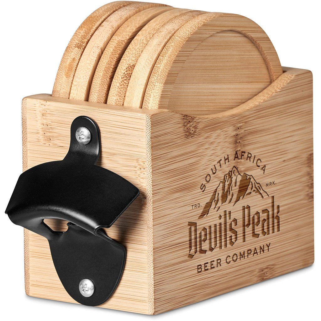 Okiyo Kanpai Bamboo Coaster & Bottle Opener Set Mirelle Leather and Lifestyle