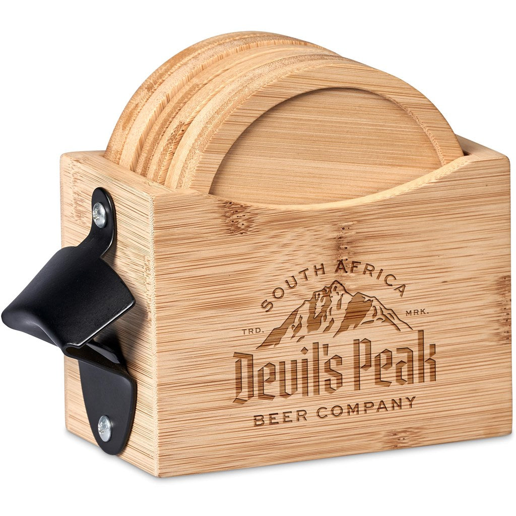 Okiyo Kanpai Bamboo Coaster & Bottle Opener Set Mirelle Leather and Lifestyle
