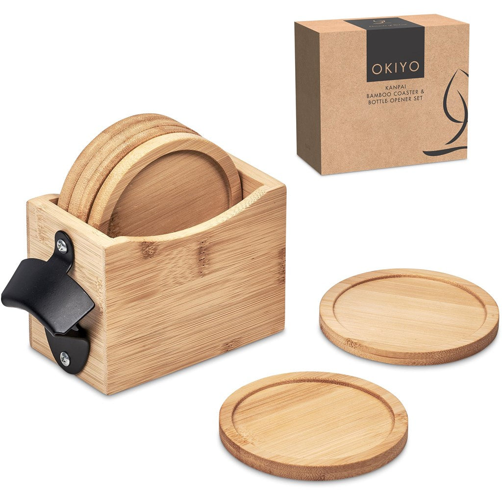Okiyo Kanpai Bamboo Coaster & Bottle Opener Set Mirelle Leather and Lifestyle