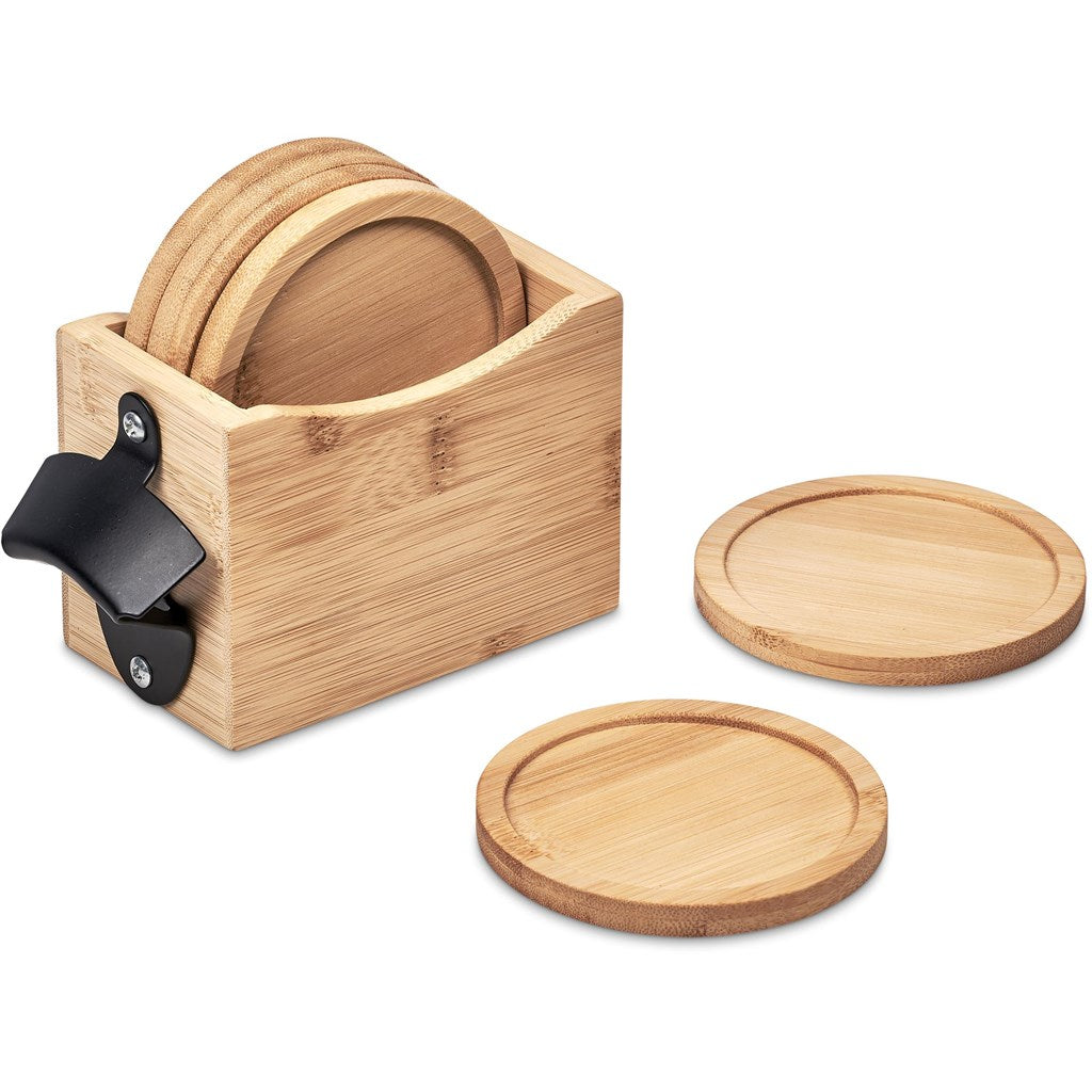 Okiyo Kanpai Bamboo Coaster & Bottle Opener Set Mirelle Leather and Lifestyle