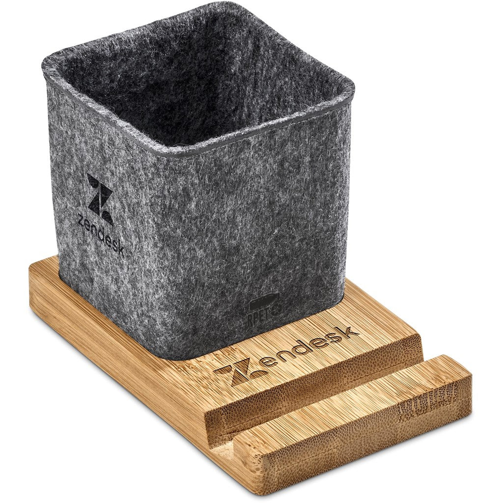 Okiyo Kyadi Recycled PET & Bamboo Desk Caddy Phone Stand Mirelle Leather and Lifestyle
