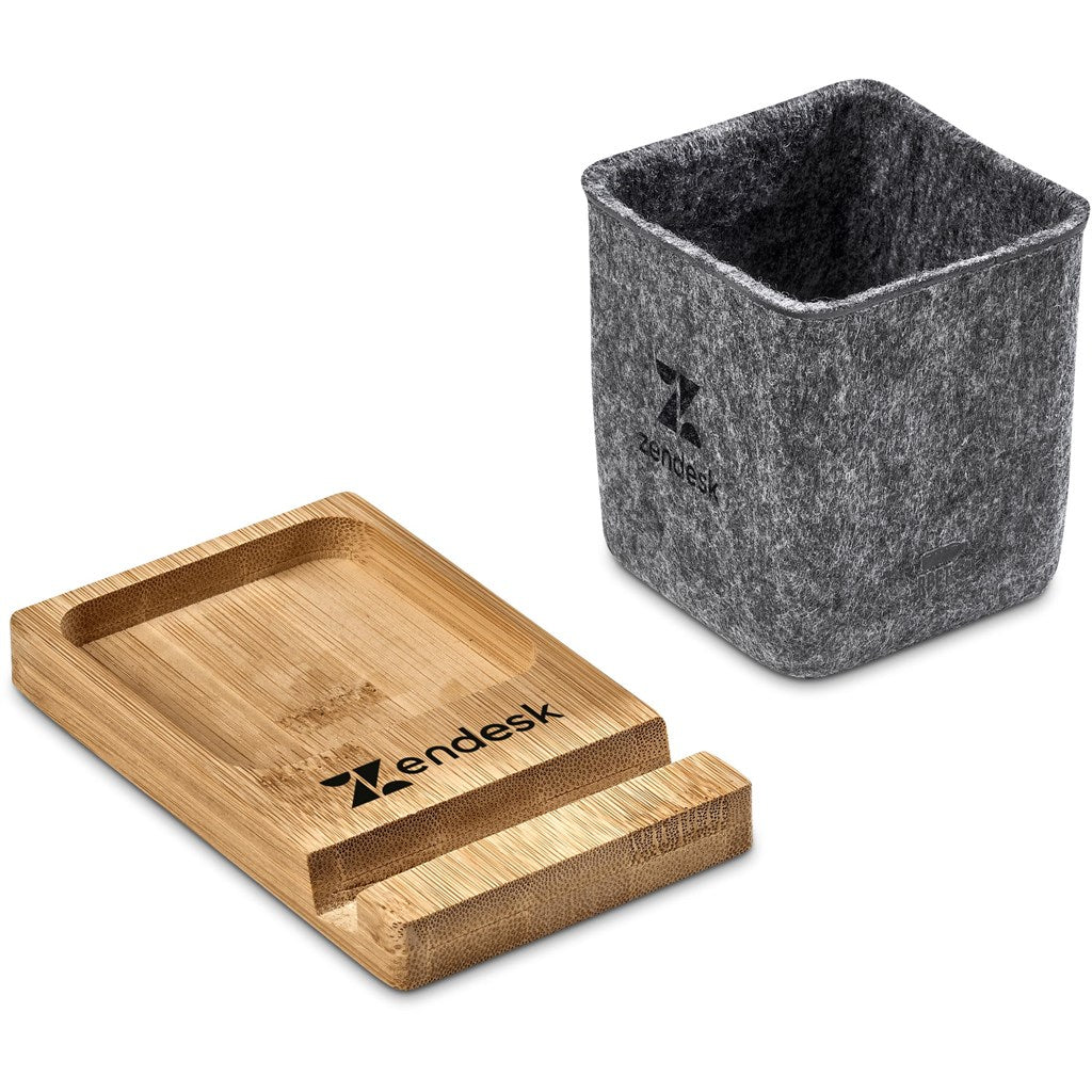 Okiyo Kyadi Recycled PET & Bamboo Desk Caddy Phone Stand Mirelle Leather and Lifestyle