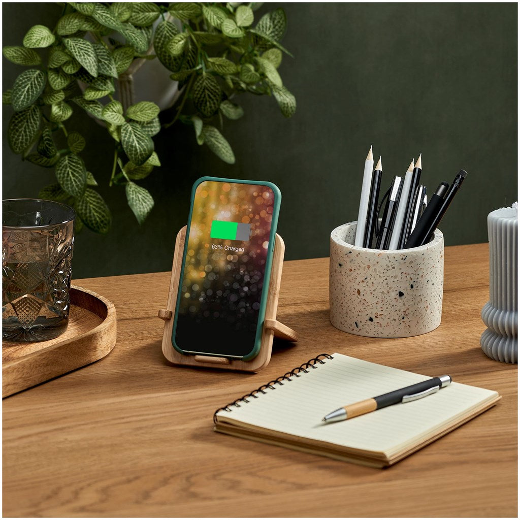 Okiyo Noryoku Bamboo Wireless Charging Phone Stand Mirelle Leather and Lifestyle