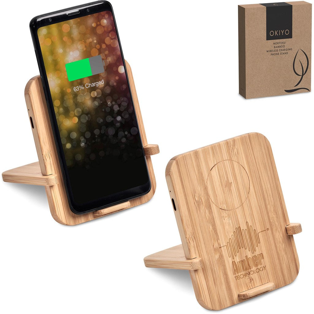 Okiyo Noryoku Bamboo Wireless Charging Phone Stand Mirelle Leather and Lifestyle