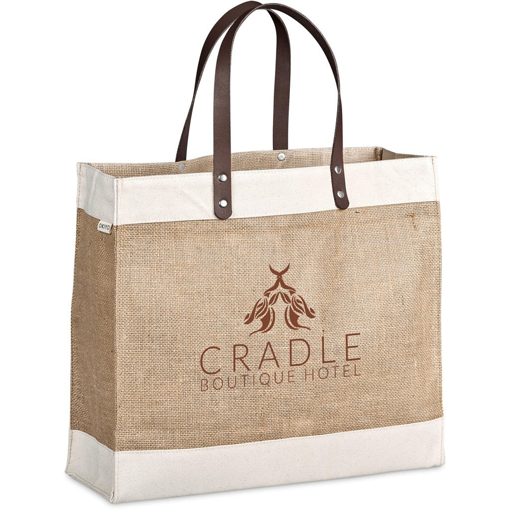 Okiyo Reza Jute & Cotton Tote with Leather Handles Mirelle Leather and Lifestyle