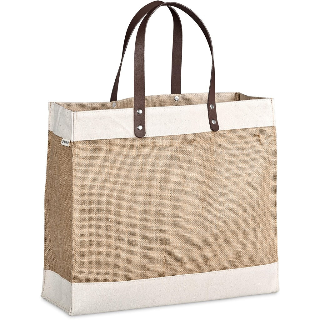 Okiyo Reza Jute & Cotton Tote with Leather Handles Mirelle Leather and Lifestyle