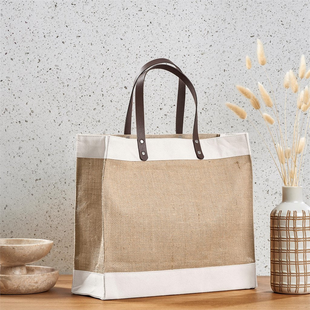 Okiyo Reza Jute & Cotton Tote with Leather Handles Mirelle Leather and Lifestyle