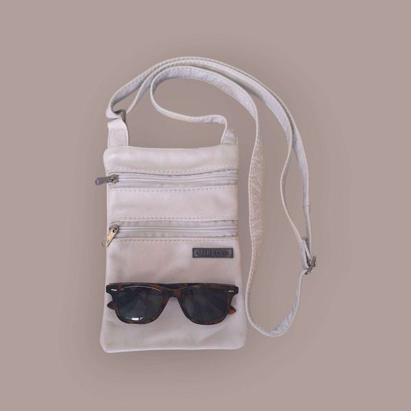 Leather 2-Pocket Crossbody Handbag - Genuine Leather Bag - White | MIRELLE → Featured Special Mirelle Leather and Lifestyle