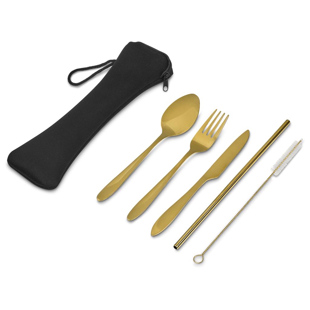 Serendipio Golden Cutlery Set Mirelle Leather and Lifestyle