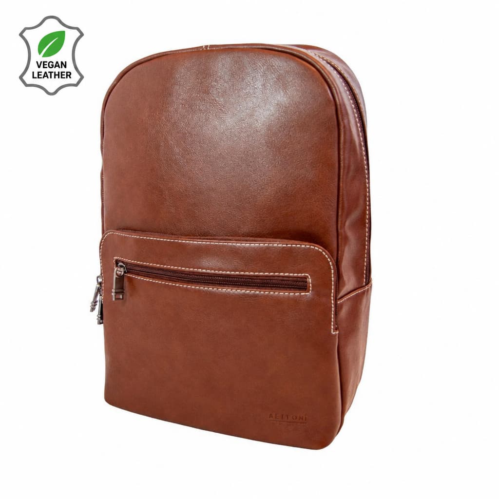 Vegan Leather 15.4-inch Laptop Backpack - Brown | MIRELLE