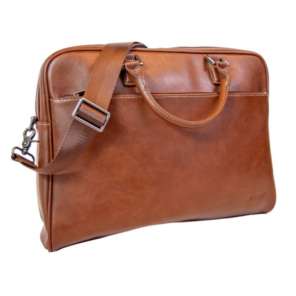 Vegan Leather 15.4-inch Laptop Bag with Strap - Brown | MIRELLE