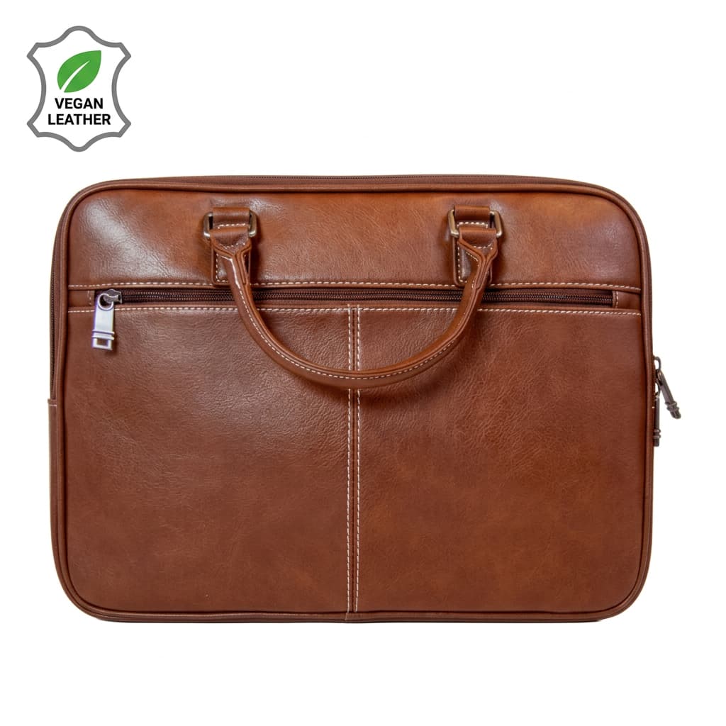 Vegan Leather Slim 15.4-inch Laptop Bag - Brown | MIRELLE