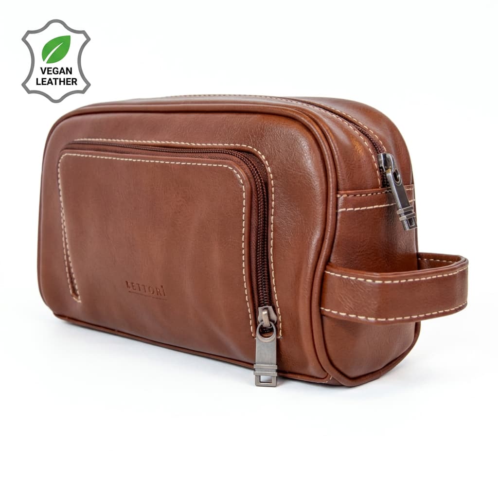 Vegan Leather Wetpack Toiletry Bag - Brown | MIRELLE
