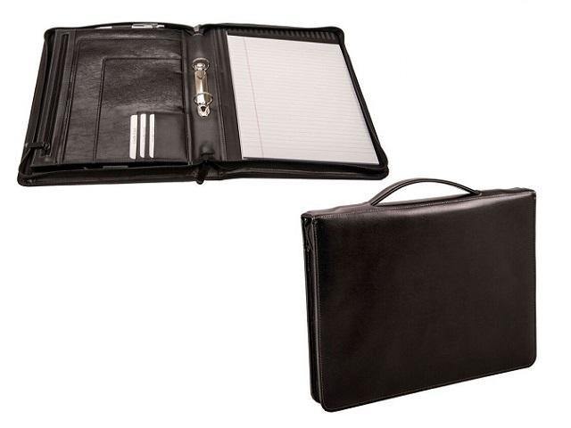 A4 Leather Varsity Zip around Folder with Handle | Black - Adpel - Mirelle Leather and Lifestyle