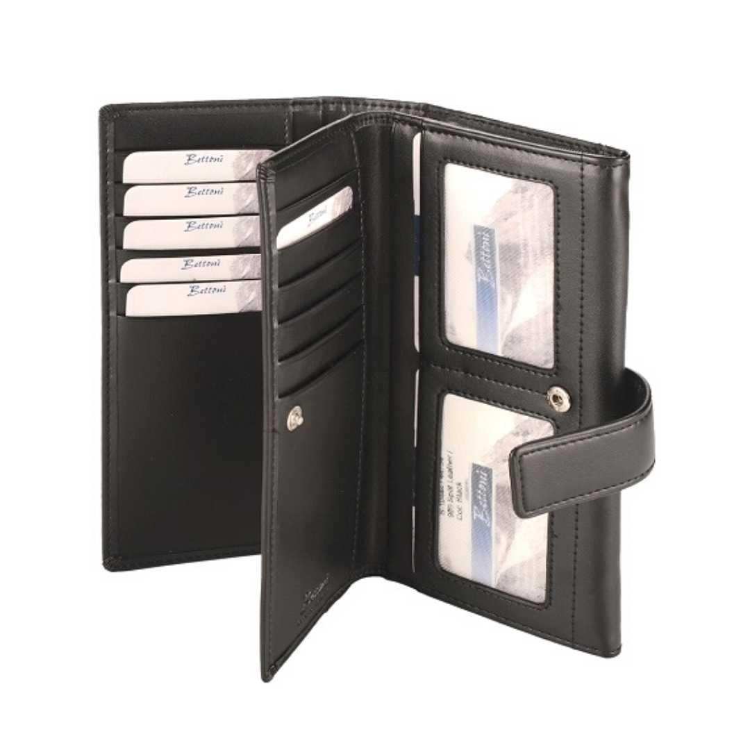 Deluxe Tri-Fold Leather Ladies Purse with Tab - Black - MIRELLE Leather and Lifestyle