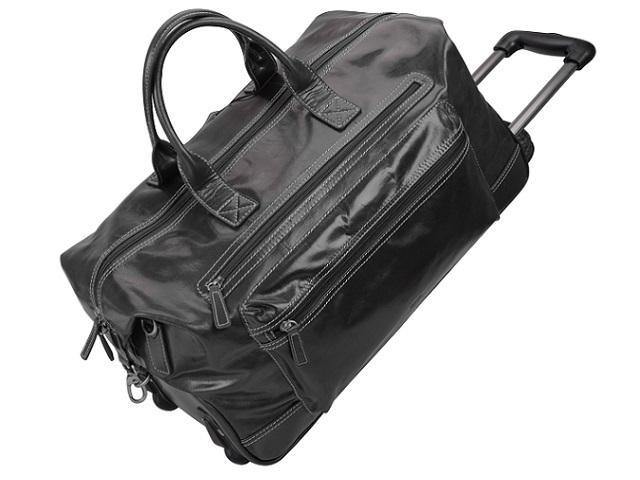 Genuine Leather Weekend Trolley Travel Duffel Bag - Black - Mirelle Leather and Lifestyle
