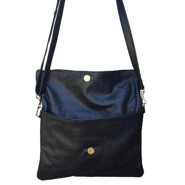 Leather Fold Over Messenger Handbag - Black | MIRELLE - South Africa - Mirelle Leather and Lifestyle