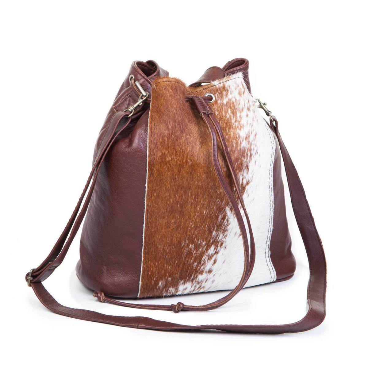 Mirelle Genuine Leather And Nguni Bucket Handbag - Mirelle Leather and Lifestyle