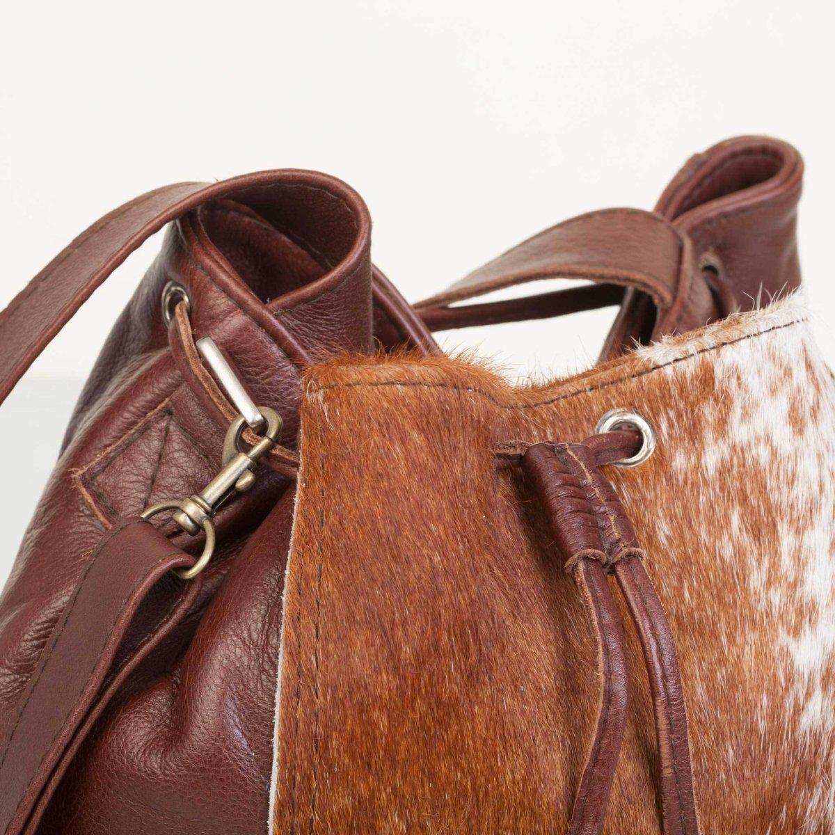 Mirelle Genuine Leather And Nguni Bucket Handbag - South Africa - Mirelle Leather and Lifestyle