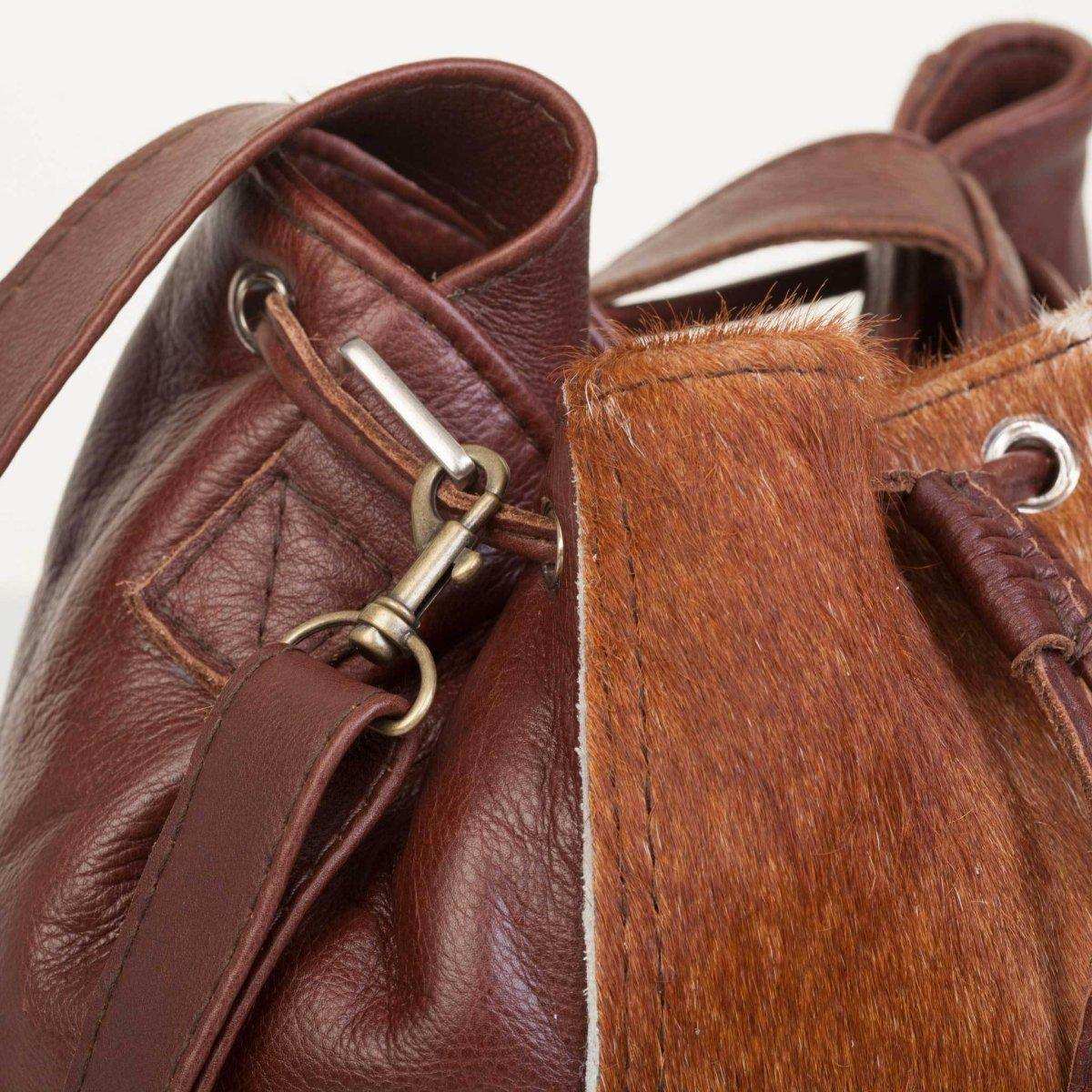 Mirelle Genuine Leather And Nguni Bucket Handbag - South Africa - Mirelle Leather and Lifestyle