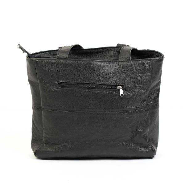 Mirelle Shopper Shoulder Handbag With Outside Zipped Pocket | Genuine Leather - Black - MIRELLE Leather and Lifestyle